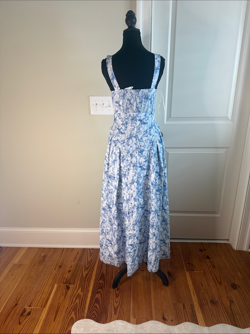 Blue and White Floral Maxi Dress - Sleeveless Summer Dress - Picture 3 of 4